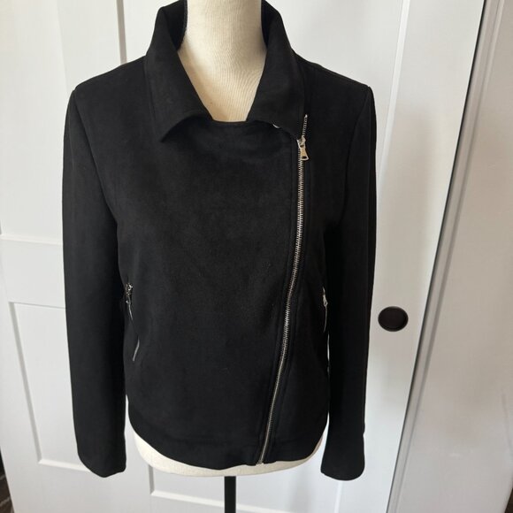 NWOT Long Sleeve Faux Suede Motorcycle Jacket Zipper Short Coat Size L - Picture 8 of 10